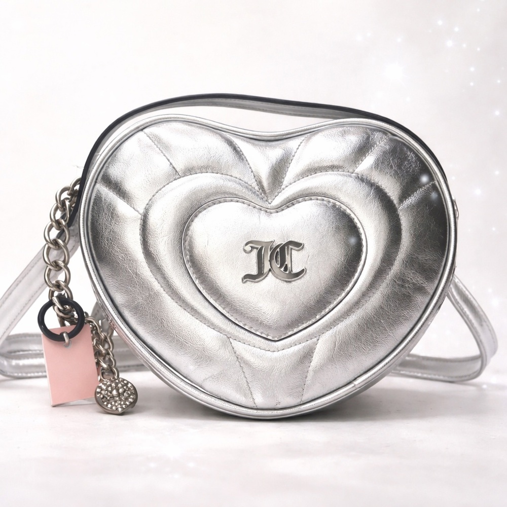 Juicy Couture Silver Metallic Heart Crossbody Bag Quilted NWT Y2K